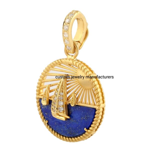 14k Yellow Gold  Sea Sailboat Charm Pendant - Image 3