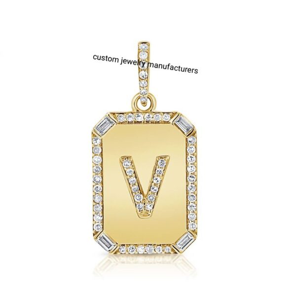 14K Diamond Initial Dog Tag