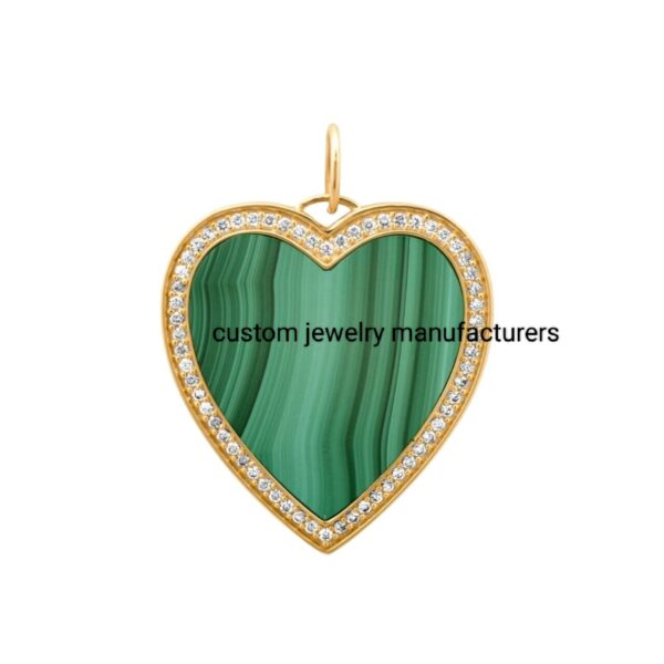 925 Silver Gold Beautiful Malachite Heart diamond Charm Pendant