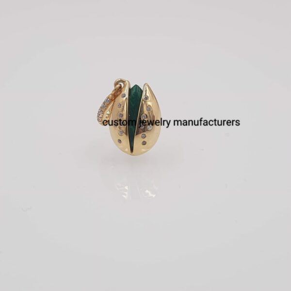 14K Gold  Malachite Pistachio Pendant - Image 4