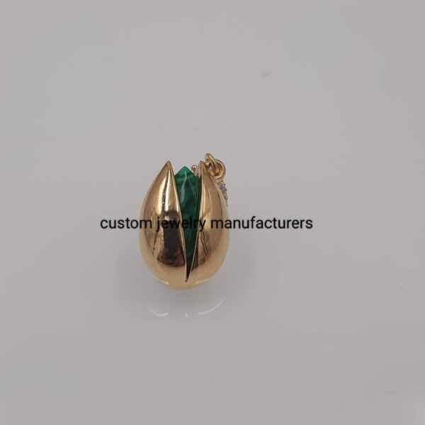 14K Gold  Malachite Pistachio Pendant - Image 2