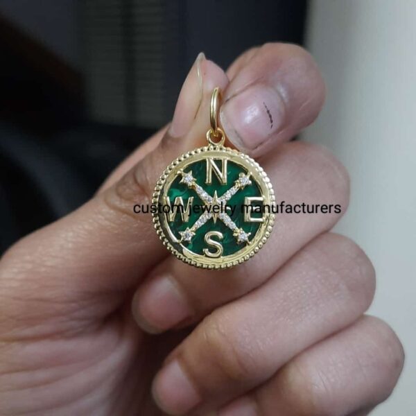 Solid Yellow Gold Compass Charm Pendant - Image 8