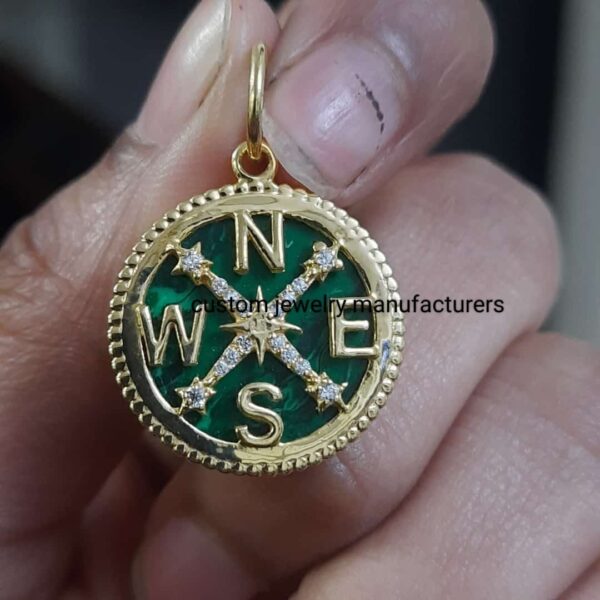 Solid Yellow Gold Compass Charm Pendant - Image 7