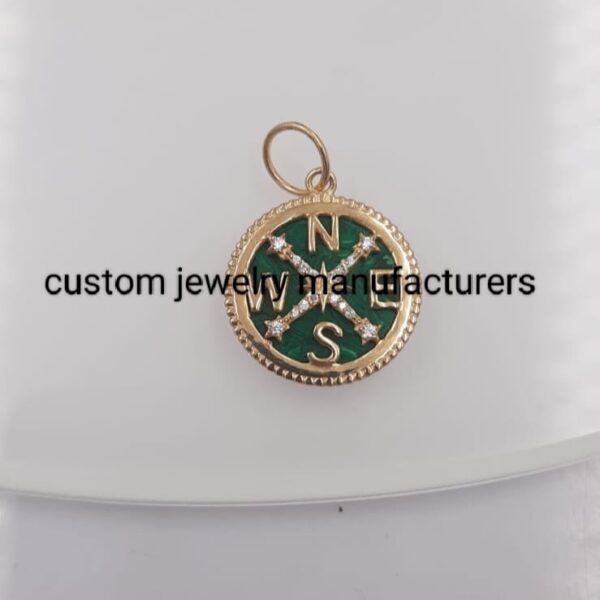 Solid Yellow Gold Compass Charm Pendant - Image 5