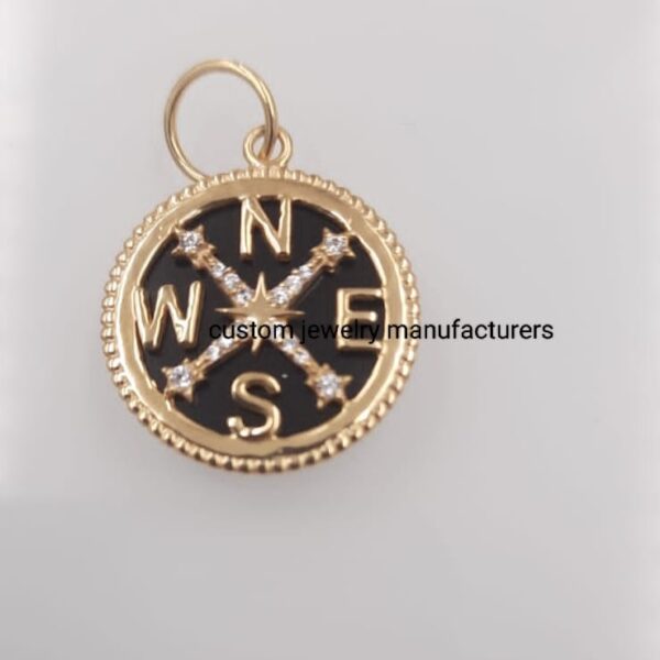 14K Yellow Gold Compass Pendant, 14k Solid Gold Compass Charm Pendant, - Image 2