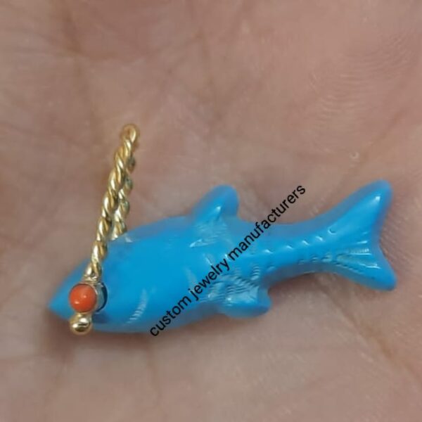 Turquoise Fish Charm, Designer Fish, Carving Fish Charm