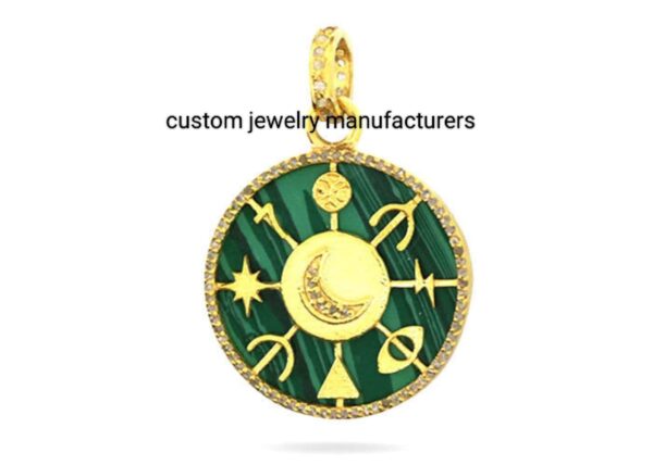 925 Sterling Silver Pave Diamond  Malachite Lucky Symbols Pendant