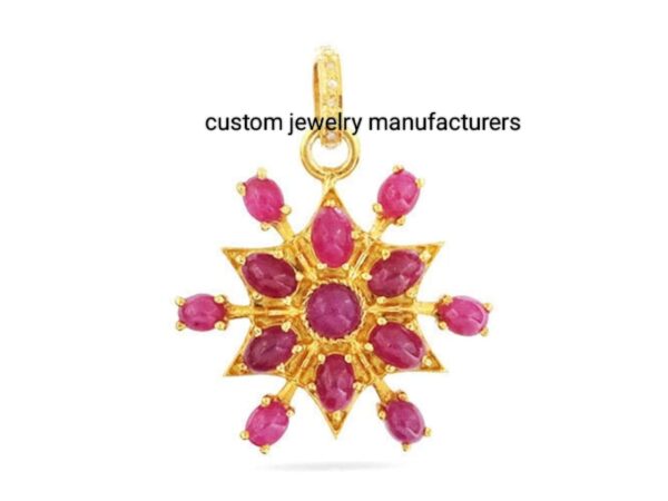 925 Sterling Silver Pave Diamond Ruby Starburst Pendant