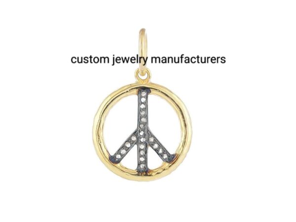 14k Gold Plated Pave Diamond Peace Sign Pendant