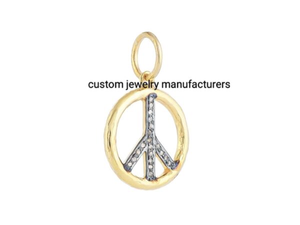 14k Gold Plated Pave Diamond Peace Sign Pendant - Image 2