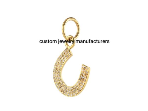 14k Gold Plated Pave Diamond Lucky Horseshoe Charm Pendant - Image 2