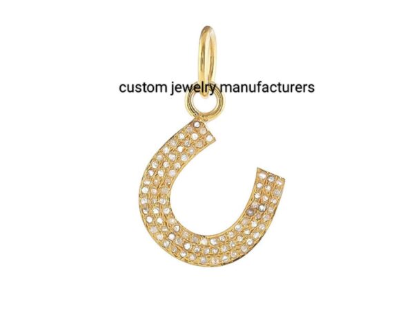 14k Gold Plated Pave Diamond Lucky Horseshoe Charm Pendant