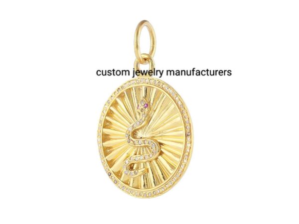 14k Gold Plated Pave Diamond Ruby Fluted Snake Pendant - Image 3