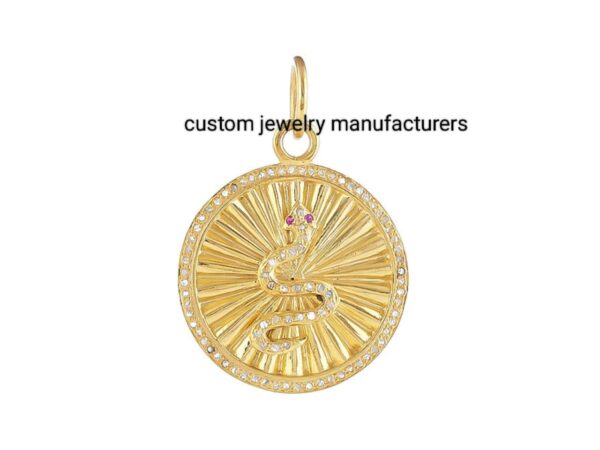 14k Gold Plated Pave Diamond Ruby Fluted Snake Pendant