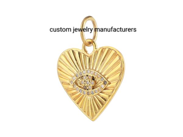 14k Gold Plated Pave Diamond Evil Eye Heart Pendant