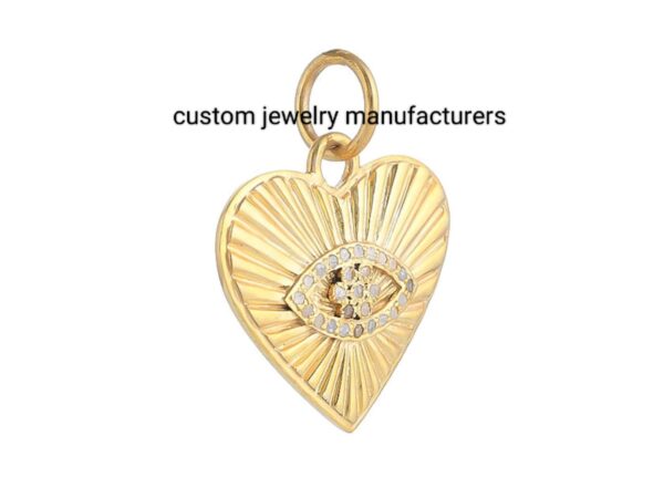 14k Gold Plated Pave Diamond Evil Eye Heart Pendant - Image 2