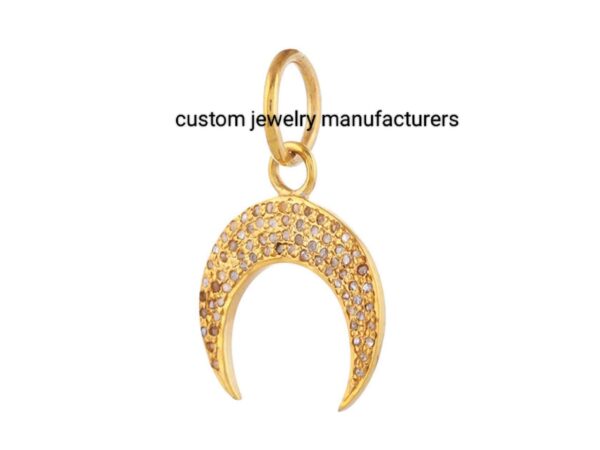 14k Gold Plated Pave Diamond Small Crescent Moon Pendant - Image 2