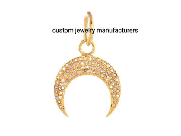 14k Gold Plated Pave Diamond Small Crescent Moon Pendant