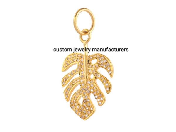 14k Gold Plated Pave Diamond Plum Leaf Pendant - Image 4