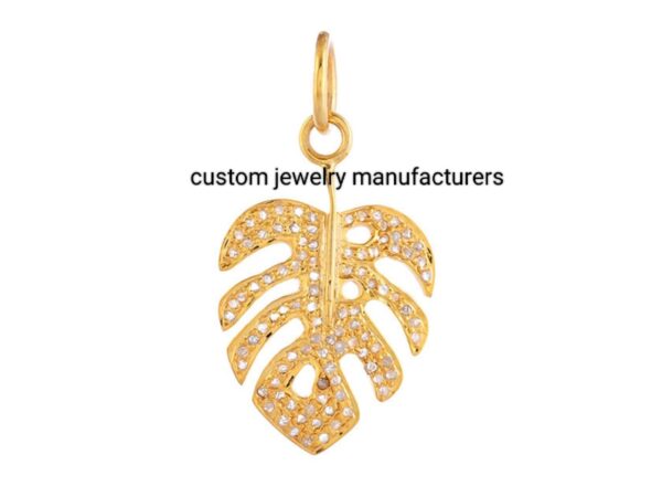 14k Gold Plated Pave Diamond Plum Leaf Pendant