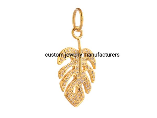 14k Gold Plated Pave Diamond Plum Leaf Pendant - Image 2