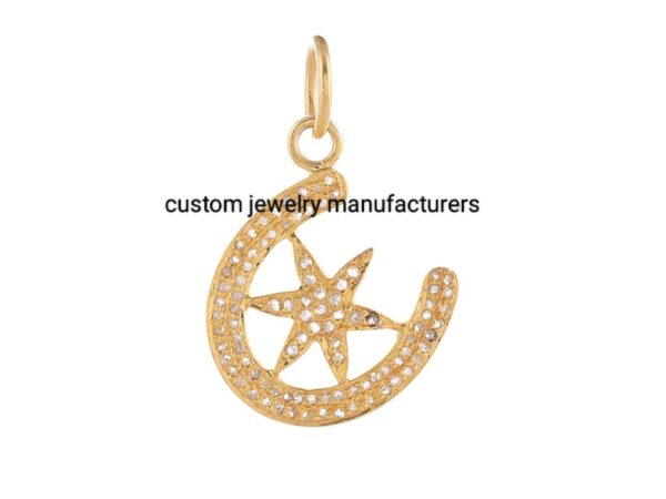 14K Gold Plated Pave Diamond Horse Shoe With Star Pendant