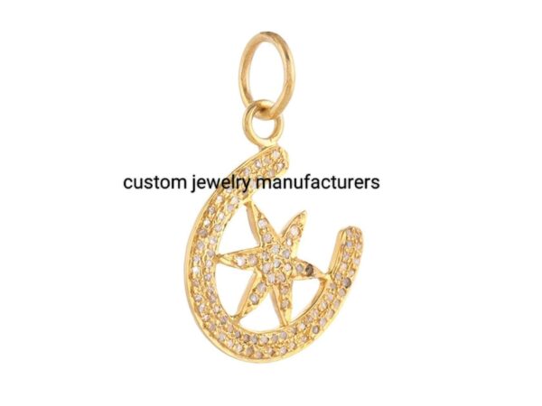 14K Gold Plated Pave Diamond Horse Shoe With Star Pendant - Image 2