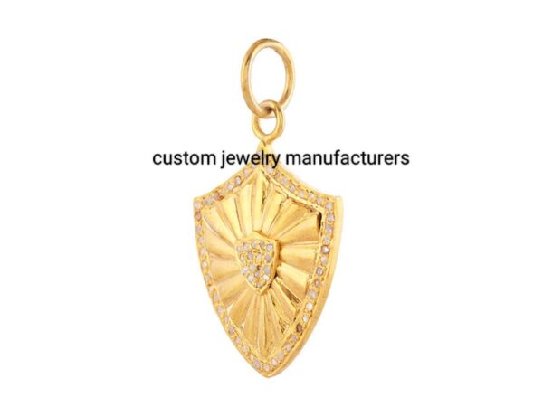 14k Gold Plated Pave Diamond Shield Pendant - Image 4