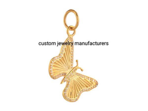 14K Gold Plated Pave Diamond Fluted Butterfly Pendant - Image 4