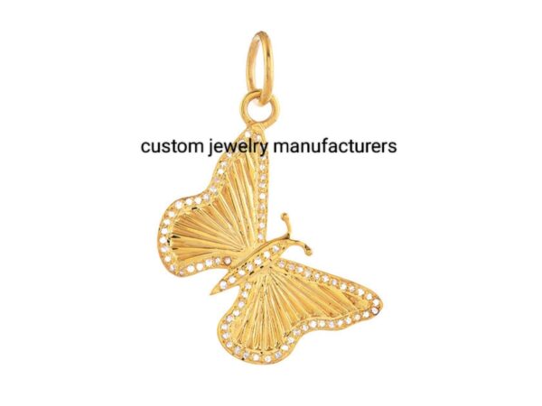 14K Gold Plated Pave Diamond Fluted Butterfly Pendant