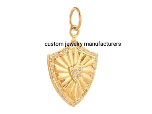 14k Gold Plated Pave Diamond Shield Pendant - Image 3