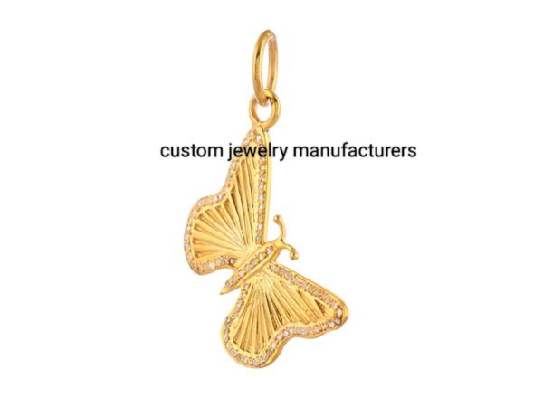 14K Gold Plated Pave Diamond Fluted Butterfly Pendant - Image 3