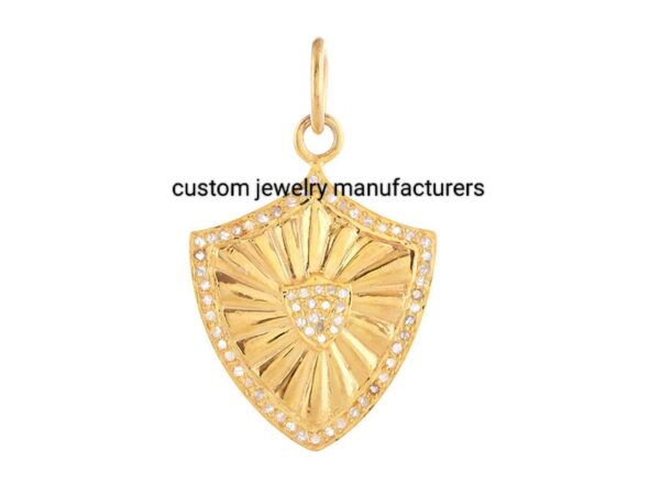 14k Gold Plated Pave Diamond Shield Pendant