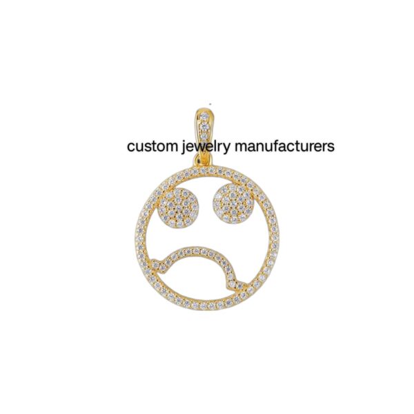 925 Silver Gold Designer Emoji Diamond Coin Pendant. Beautiful Round Emoji Face Charm Pendant