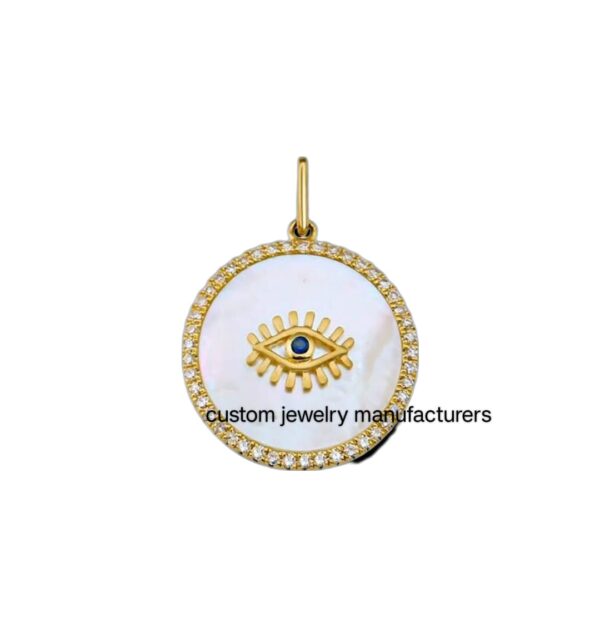 925 Silver Gold Designer Diamond Mother of pearl Medallion Pendant