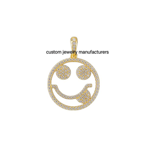 925 Silver Gold Designer Emoji Smile Face Diamond Coin Pendant