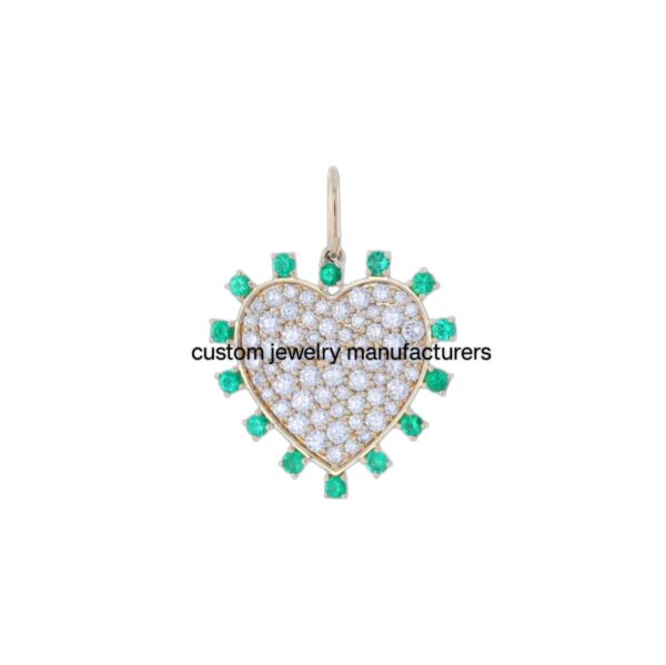 925 Silver Gold Heart Emerald Diamond Charm Pendant, Beautiful Heart Emerald Diamond Charm