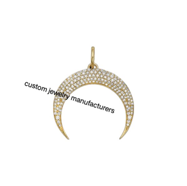 925 Silver Gold Diamond Crescent Moon Necklace