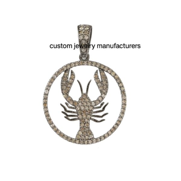 925 Sterling Silver Pendant, Pave Diamond Pendant, Diamond Pave Scorpion Pendant