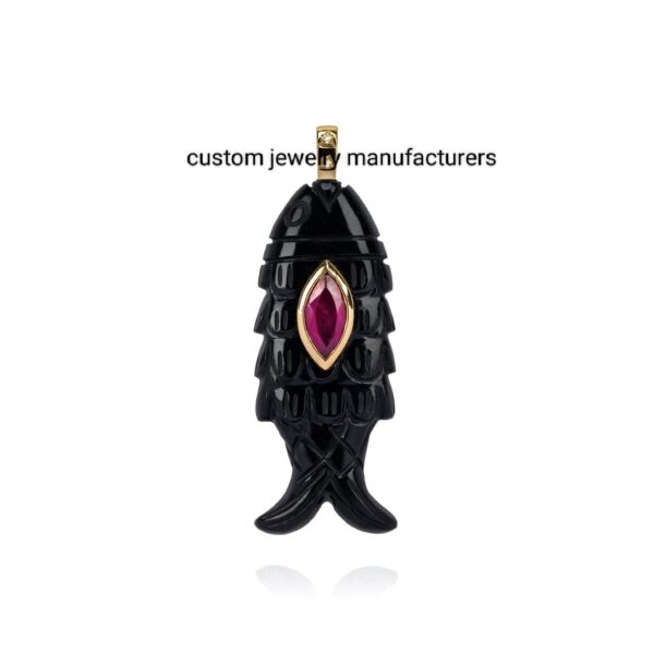 Carved Gemstone Fish CZ Pendant