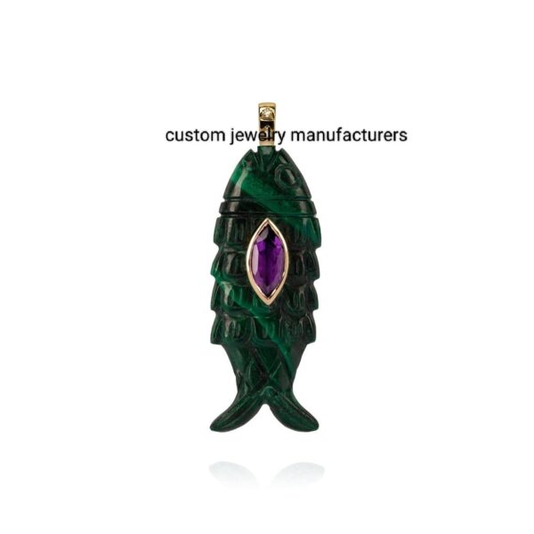 Carved Gemstone Fish CZ Pendant - Image 3