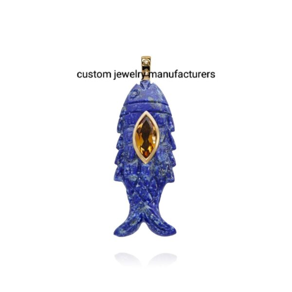 Carved Gemstone Fish CZ Pendant - Image 2