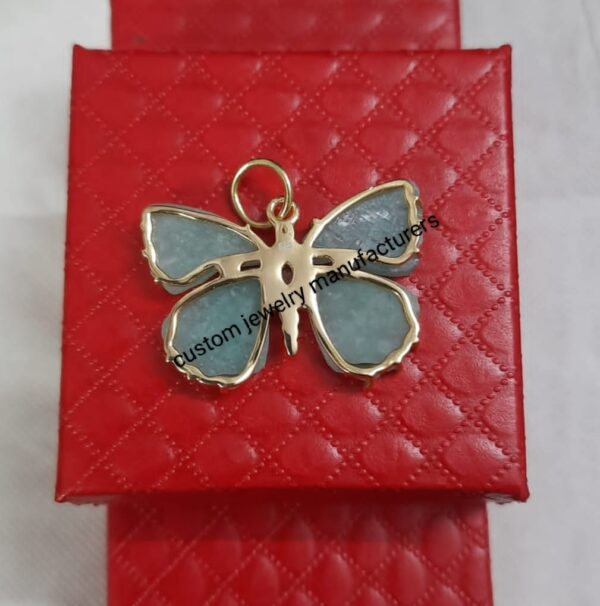 14K Gold Gemstone Handmade Carved Butterfly Charm - Image 6