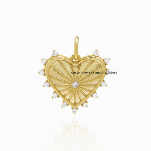 925 Silver Gold Starburst Heart Diamond Charm