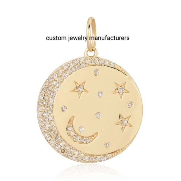 925 Silver Gold Diamond Moon Stars Coin Pendant