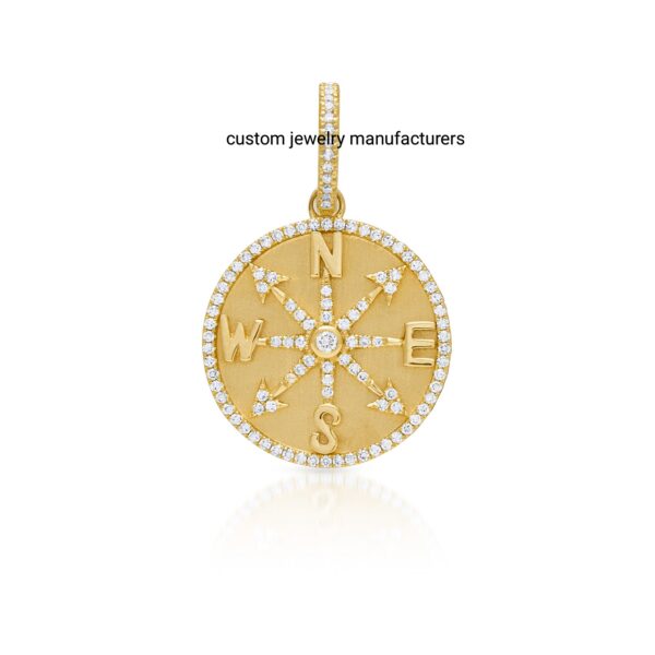 925 Silver Compass Diamond Charm Necklace - Image 3