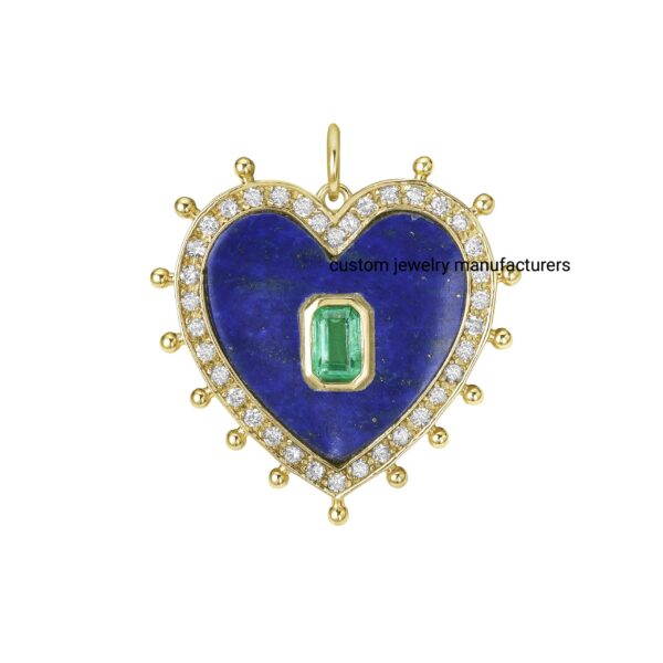 925 Silver Gold Beautiful Lapis-Lazuli Heart Diamond Necklace