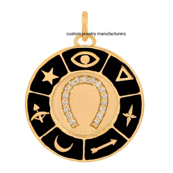 925 Silver Gold Enamel Evil Eye Diamond Horse Shoe Necklace