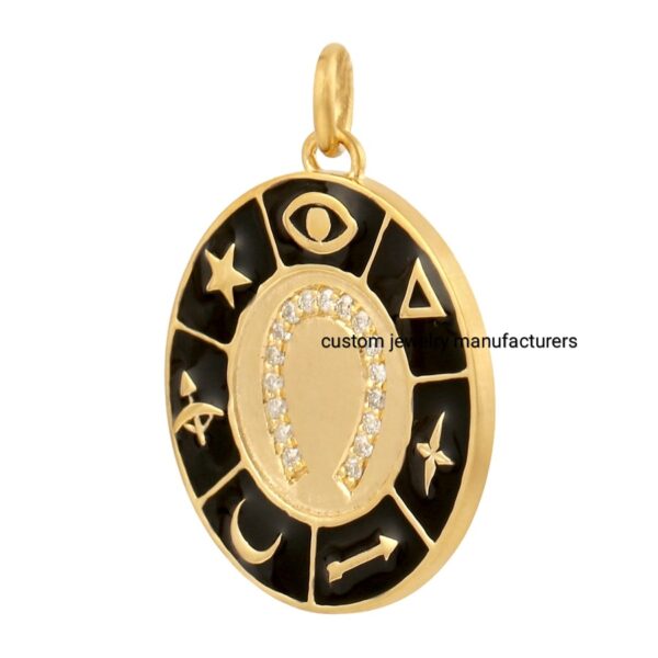 925 Silver Gold Enamel Evil Eye Diamond Horse Shoe Necklace - Image 2