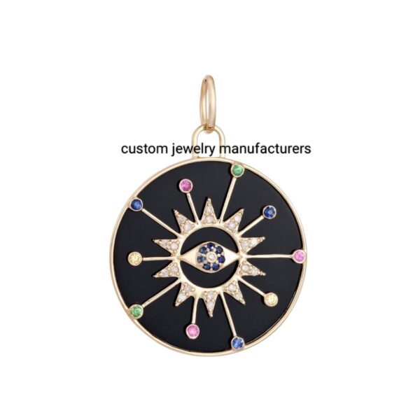 925 Silver Gold Evil Eye Multi Diamond Medallion Pendant